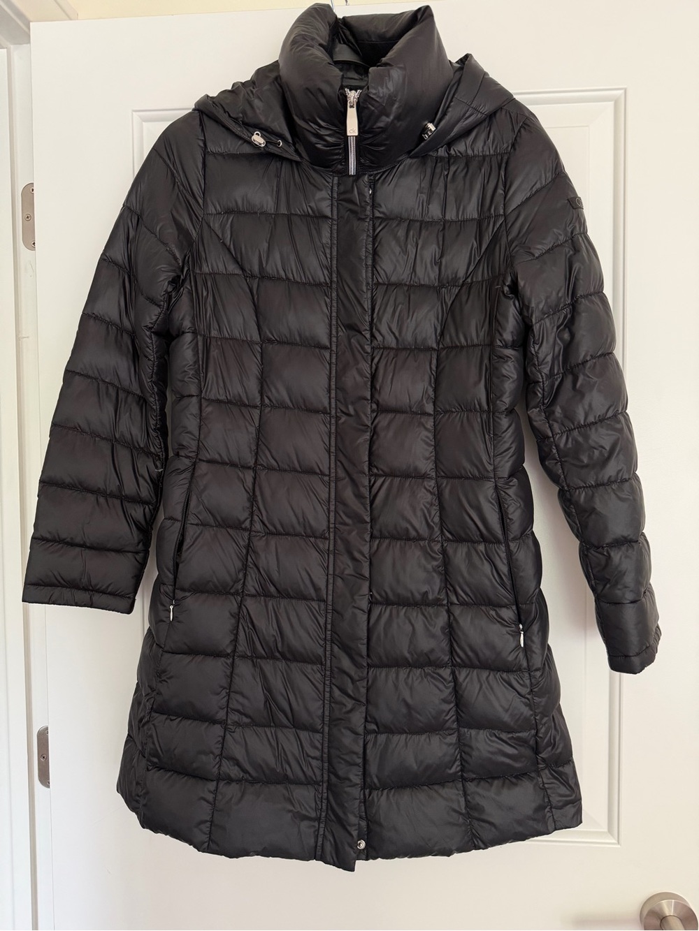 Women's Black Quilted Calvin Klein Long Very Light Puffer Coat